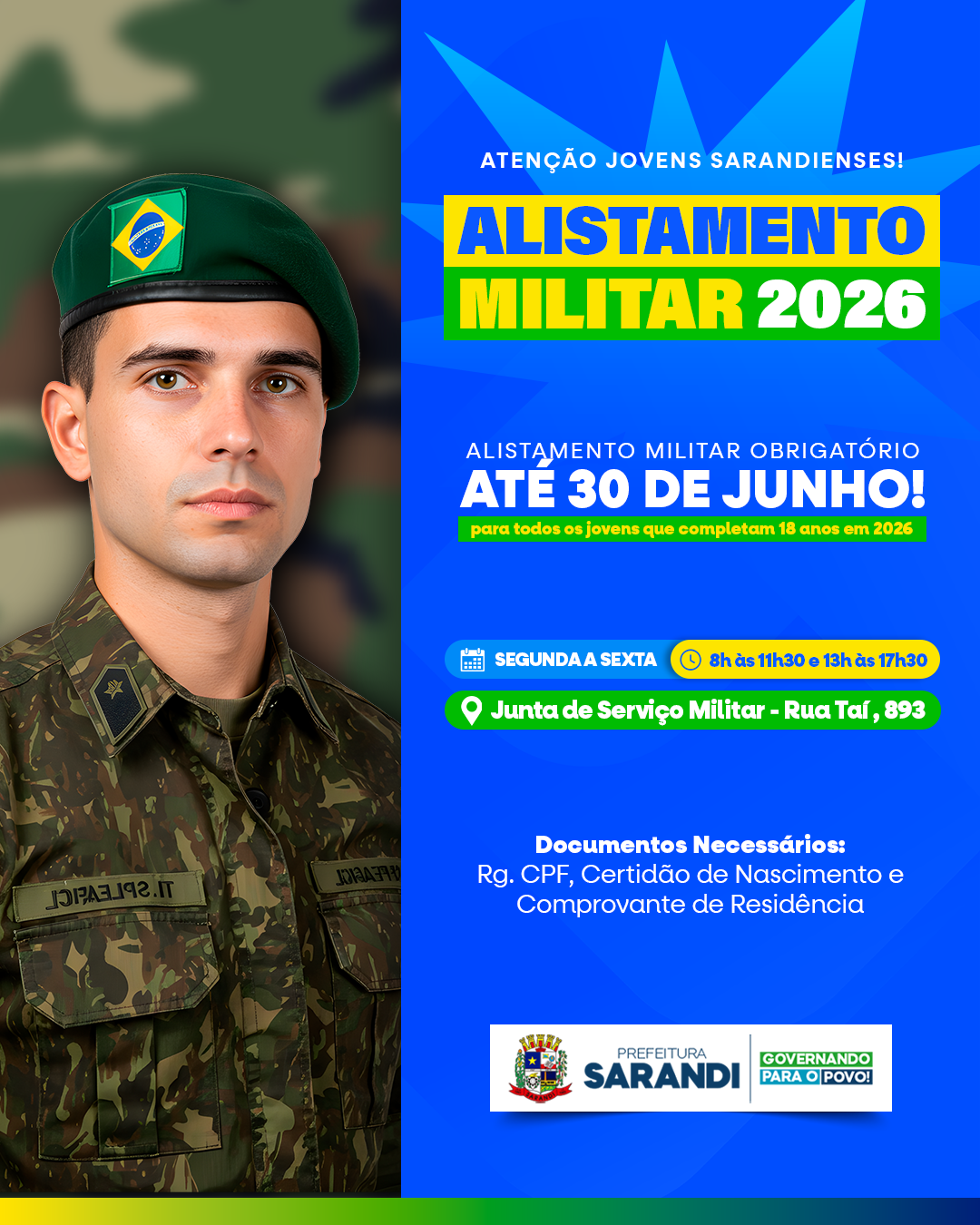 Alistamento Militar 2026 segue aberto em Sarandi até 30 de junho